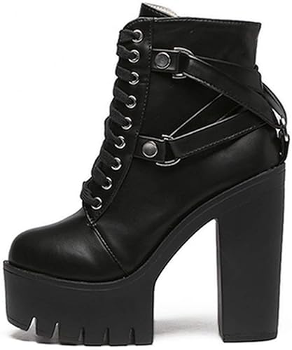 Amazon Mamre ショートブーツ レディース レースアップブーツ 編み上げブーツ 太ヒール ハイヒール 13cmヒール サイドジップ 履きやすい おしゃれ プラットフォーム エレガント アンクルブーツ コスプレ 美脚 卒業式 袴ブーツ Mamre ブーツ ブーティ