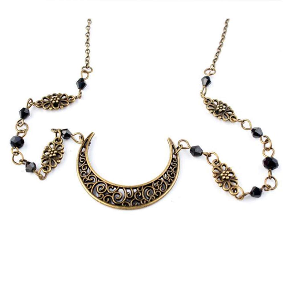 Aimimier Viking Crystal Head Chain Moon Head Chain Halloween Circlet Headpiece Crescent Moon Forehead Chain Crystal Headband Prom Hair Jewelry for Women and Girls (Retro gold) : Beauty