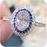 RKKOJJO 925 Sterling Silver Cubic Zirconia Ring Oval Diamond Ring Engagement Ring Wedding Band Rings for Women