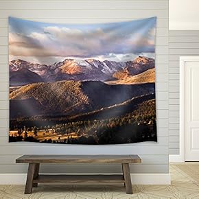 Clouds Over Mountains Filled with Pine Trees - Fabric Tapestry, Home Decor - 51x60 inches