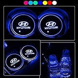 Lntly LED Car Logo Cup Holder Pad Waterproof Bottle Drinks Coaster Built-in Light 7 Colors Changing USB Charging Mat LED Cup Mat Car Atmosphere Lamp 2PCS (Hyundai)