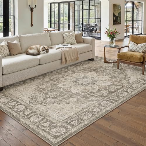 PureCozy Braun Teppich Wohnzimmer 160x230cm Vintage Wohnzimmerteppich Waschbarer rutschfest Weich Groß Carpet Teppiche Schlafzimmer Esszimmer Büro Kur