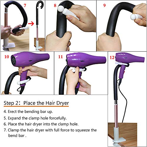 Pard Clamp Mount Hair Dryer Holder, 360 Degrees Rotation Adjustable Hands Free Dog Pet Cat Grooming Table Stand Holder, Silver