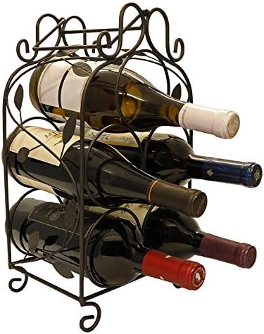KitchenEdge Rosabel 5 Bottle Metal Wine Rack for Tabletop or Countertop, Free Standing, Metal (Black)