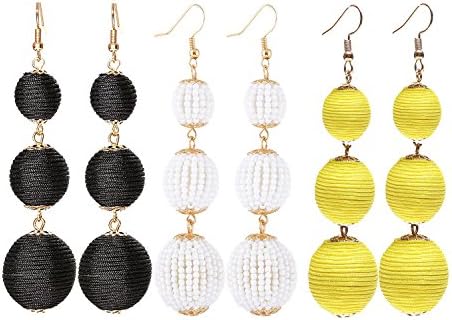 VK Accessories Thread Ball Dangle Earrings Beaded Balls Dangle Earrings Soriee Drop Earrings Beaded Ball Ear Drop 3 pairs