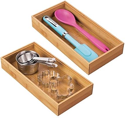 Mdesign Bamboo Kitchen Cabinet Drawer Organizer Wide Stackable
