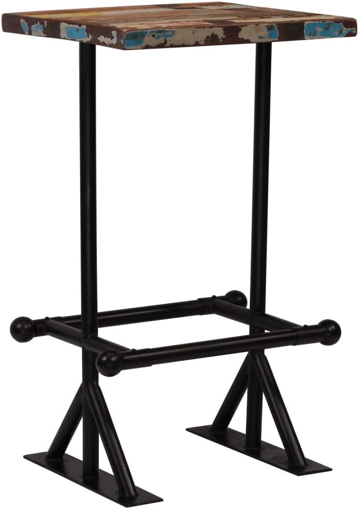 Festnight Industrial Bar Table Vintage Breakfast Pub Table With Steel Legs Solid Reclaimed Wood Top 60x60x107 Cm Amazon Co Uk Kitchen Home