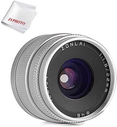 Zonlai 22mm F1.8 Micro Four Thirds Wide Angle Lens for Micro 4/3 Camera Like Olympus E-M1/1 II/5/5II/10/10 II Panasonic GH1/2/3/4/5 with JYPHOTO Cloth … (Silver)