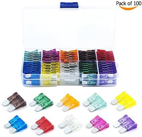 100Pcs Auto Car Truck Standard Blade Fuse Assortment - 3A 5A 7.5 A 10A 15A 20A 25A 30A 35A 40A Car Boat Replacement Holder Fuse Kit
