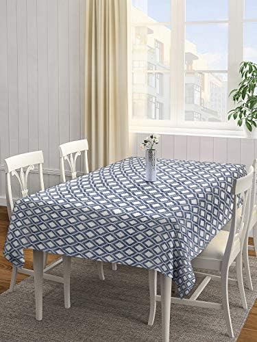 Dhrohar NEUDIS Cotton Rectangular Tablecloth/Table Cover for Kitchen Dinning Table | 6 Seater, 60 X 90 Inches (Blue,White)