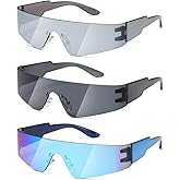MASDUN Trendy Rimless Futuristic Wrap Around Sunglasses Women Men,Cyberpunk Visor Shades Fashion Sun Glasses (3 Pack)