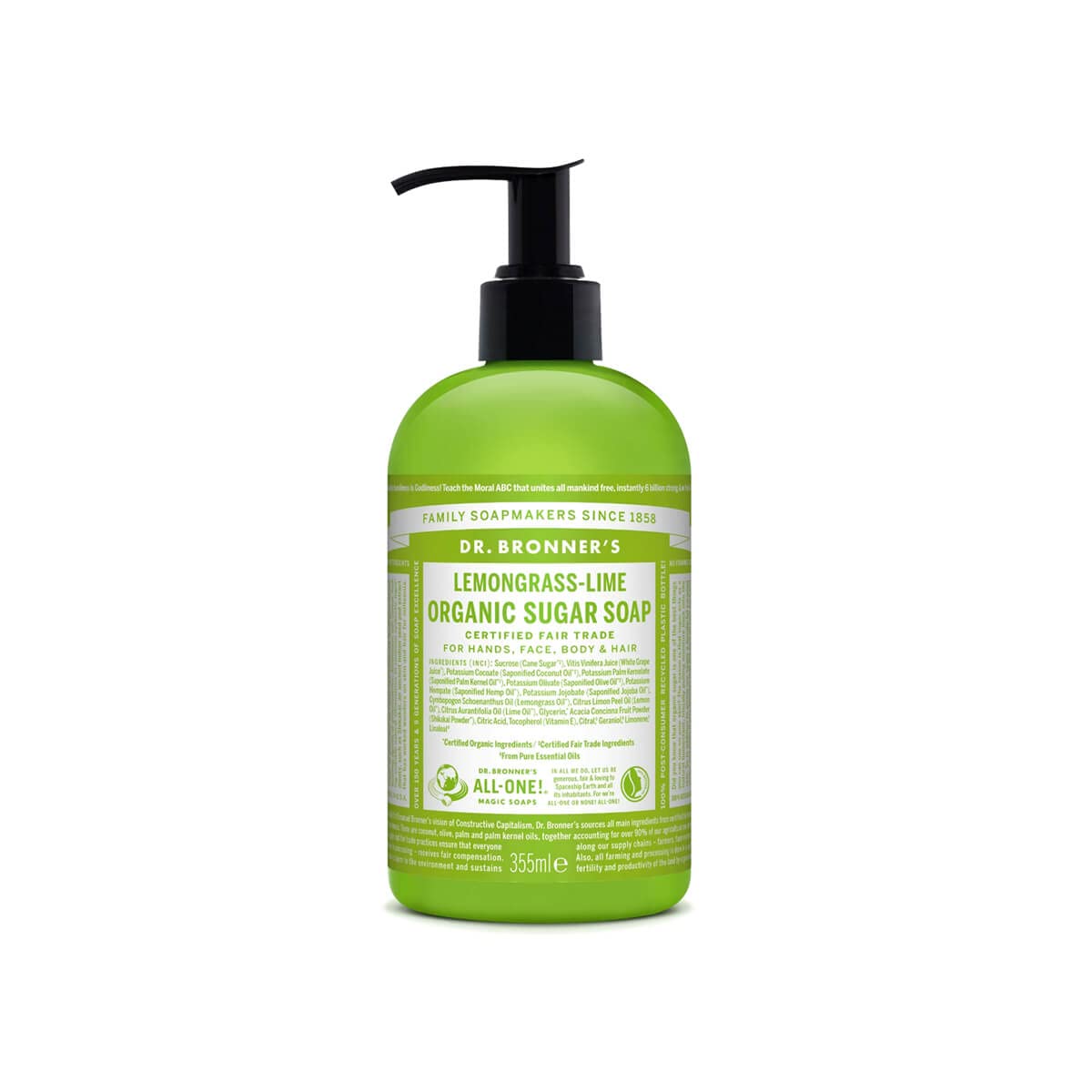 Dr. Bronner's - Organic Sugar Soap Lemongrass Lime 355 ml Black