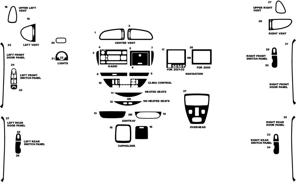Rvinyl Rdash Dash Kit Decal Trim for Jaguar S-Type 2000-2002 - Wood Grain (Burlwood Matte)