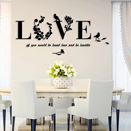 Clearance Deal! Hot Sale!Wall Stickers, Fitfulvan 2018 Stylish Removable 3D Leaf LOVE Wall Sticker Art Vinyl Decals Bedroom Decor (Black)