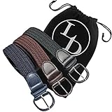 Luxury Divas Black Navy Blue Brown 3 Pack Braided Elastic Stretch Belts & Storage Bag Medium