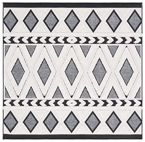 SAFAVIEH Washable Rug Outdoor Cottage Collection - 6'7" Square, Ivory & Dark Gr…