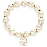 Pearl Initial Bracelet for Women Trendy Charm Letter A-Z Dainty Gold Letter Pearl Beaded Bracelet Bridesmaid Proposal Wedding Bride Party Bridal Birthday Jewelry