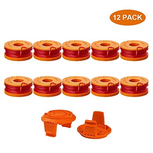 Thten Edger Spools Replacement for Worx WG180 WG163 WA0010 Weed Wacker Eater String with WA6531 GT Spool Cover 50006531 String Trimmer Refills 10ft 0.065"(10 Spool, 2 Cap)