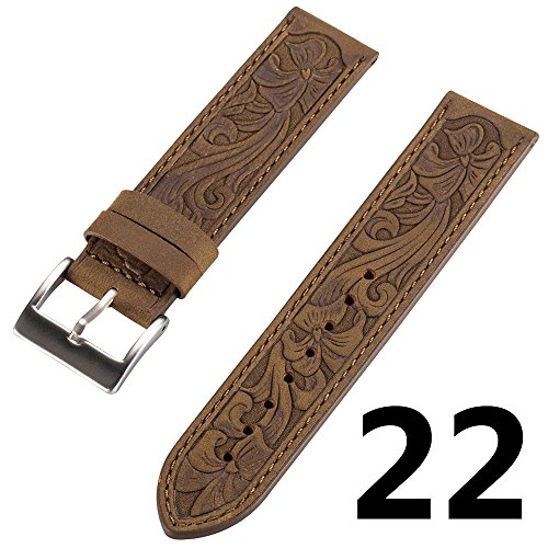 N.ORANIE Moto 360 2nd (Men s 46mm) Watch Band 22mm Genuine Leather with Retro Carving Flower Art for HuaWei Watch 2 and Samsung Gear S2 Classic Smartwatch (Coffee)