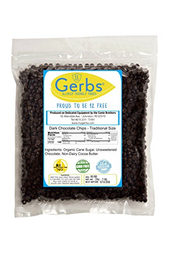 Dark Chocolate Chips Traditional Size (68% Cacao) by Gerbs - 2 LBS - Top 12 Food Allergy Free & NON GMO - Product of Canada