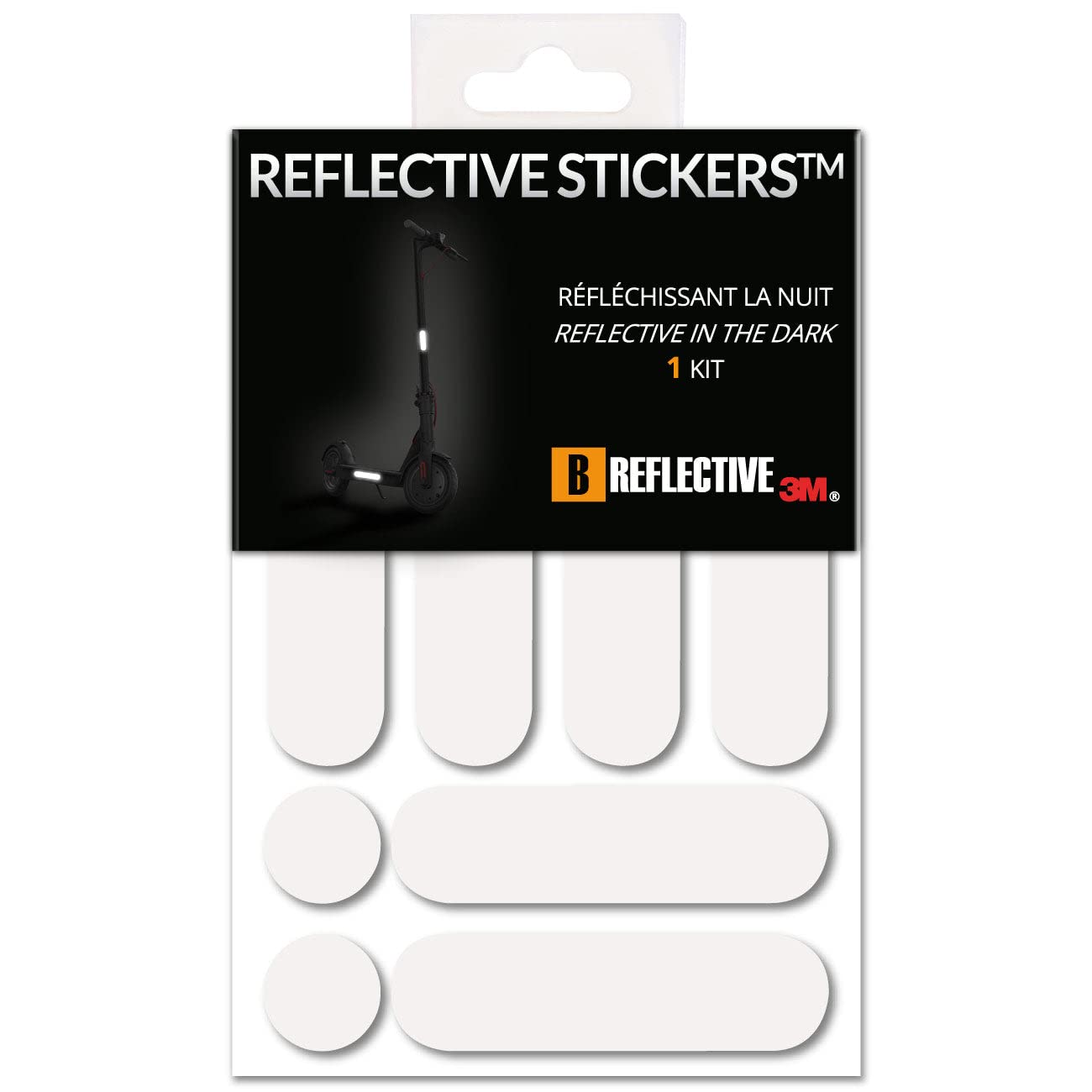B REFLECTIVE 3M® E-RIDE STANDARD™, Kit of colored reflective stickers for 2 Scooters, Electric Unicycles and other Personal Motorized Mobility Devices, 3M Technology™, White