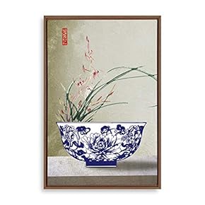 Framed Canvas Wall Art for Living Room, Bedroom Blue and White Porcelain Canvas Prints for Modern Home Decoration Ready to Hang - 16"x24" inches