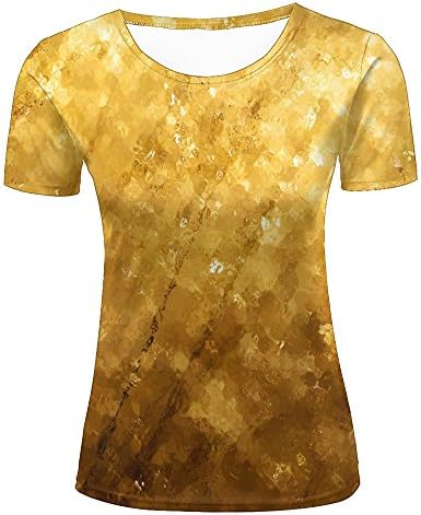 Dominichuer Womens Casual 3D Print Creative Yellow-Brown Oil Painting Pattern Summer Short Sleeve Crew Neck T-Shirts Novelty Couple Tees S