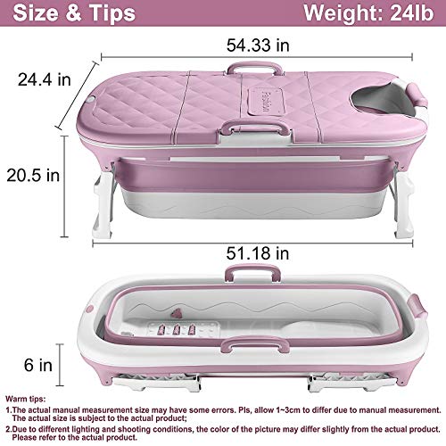 54 inches Large Portable Foldable Bathtub Soak 3-Stage Tub for Adult/Children/Toddlers Efficient Maintenance of Temperature Bath Tub SPA & Foot Massage EuroBath Plastic Non-slip Pink