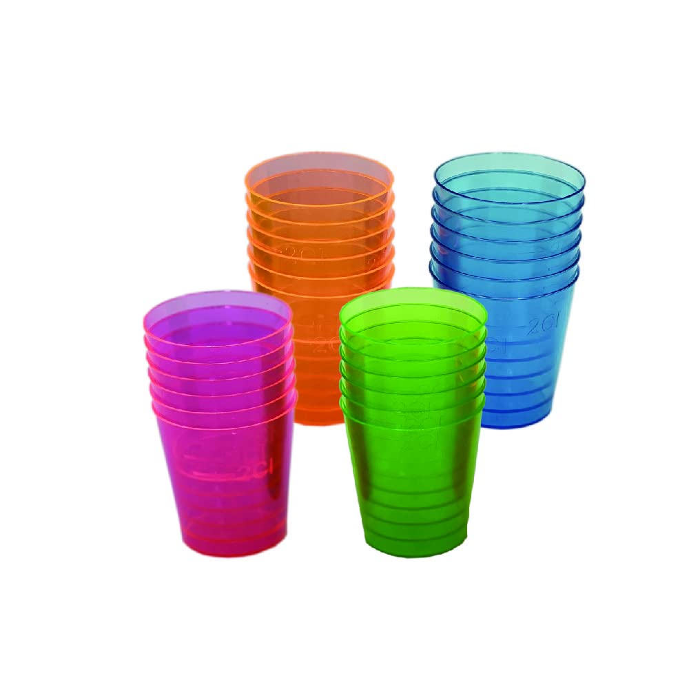 ABRUS® Plastic Shot Glasses 28ml, Pack of 60, 1OZ, 2.8CL Rainbow Neon Shot Cups, Shots Vodka Jelly Sample Tasting Desserts Cup for Parties Drinking Games