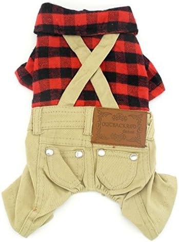 Gollyking Dog Jumpsuit Overalls Costume Cotton Plaid Shirt With Pants Soft Autumn Winter Clothes For Small Puppy Cats Pets (Cotton Plaid Shirt Style,XL for back length14",weight 9.9-14.3 lbs)