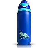 32 oz Insulated Stainless Steel Water Bottle with push-button lid with lock and Straw for Sports and Travel, BPA-Free Sports Water Bottle (Blue, 32 oz)