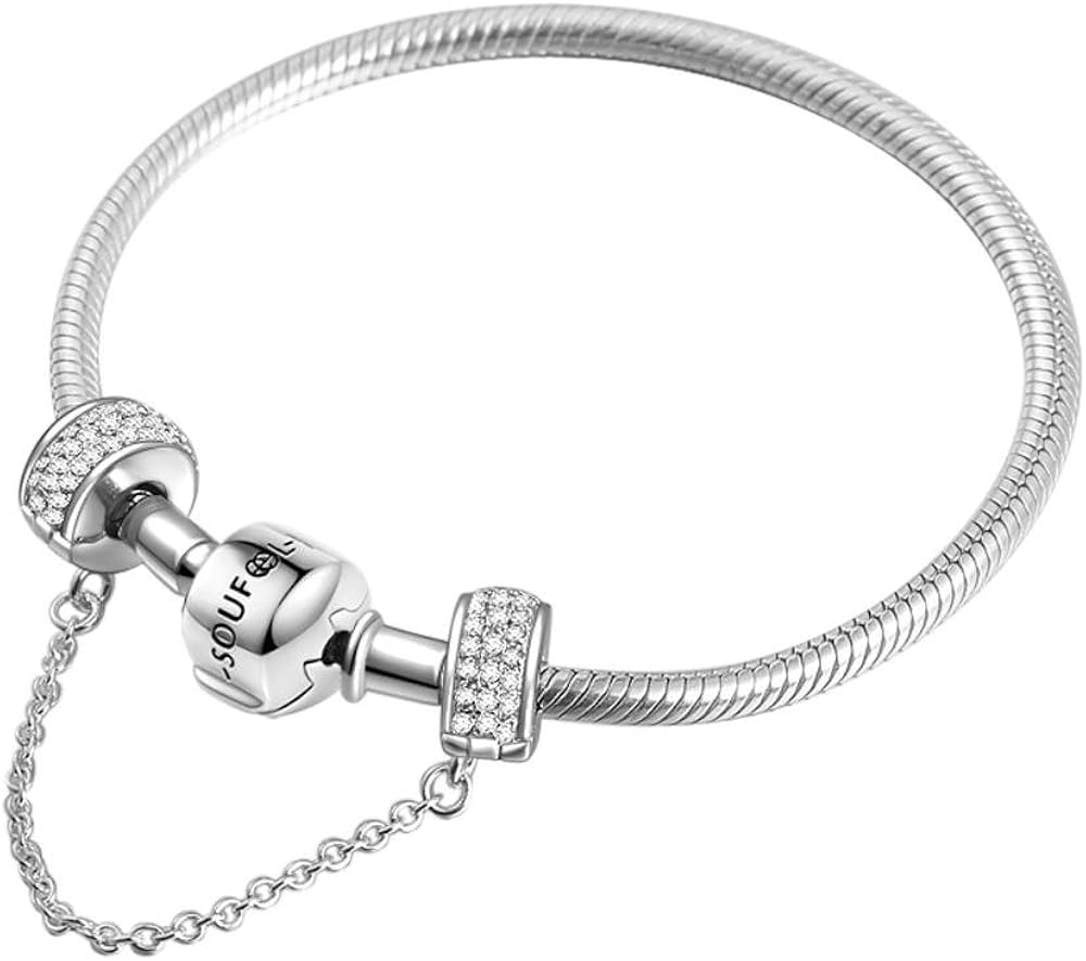 SOUFEEL 925 Sterling Silver Crystal Safety Chain Bracelet 6.3 Inch, Safety Chain
