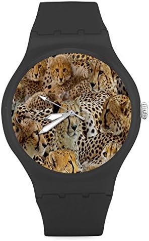 Leopards Cheetahs Design Print Image Unisex Round Rubber Sport Watch,Watch Face Diameter: 1.58"