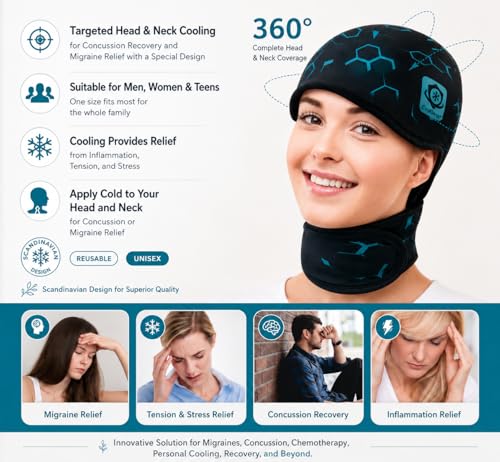 CoolGard's Cooling Gel Ice Cap for Head and Neck - Specially Designed to Protect the Brain After a Concussion and Relieve Migraines