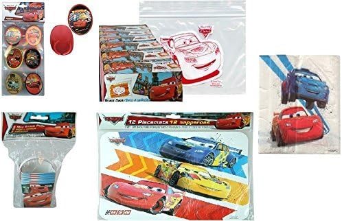 Best Disney Pixar CARS Lightning McQueen Party Pack-Placemats, Goodie Bags, Napkins, Snack Pails and Cupcake Toppers