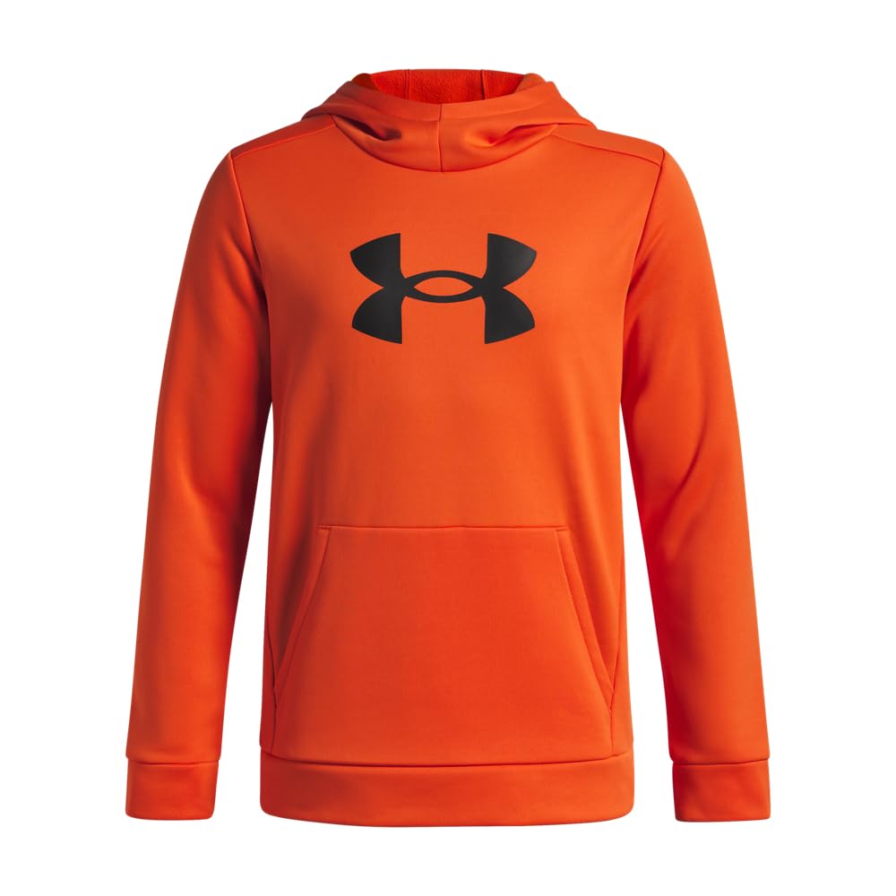 Under Armour Boys' Armour Fleece Big Logo Hoodie, (844) Orange Base / / Black, Medium Image