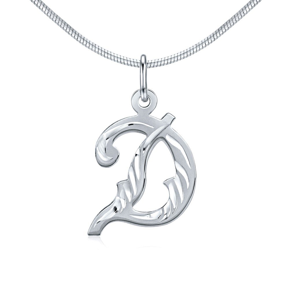 SILVEGO 925 Sterling Silver Pendant Letter D Italics with Engraving