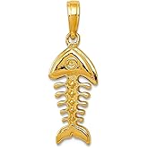 JewelryWeb 14k Yellow Gold Solid Polished 3-Dimensional Animal Sealife Fish Bone Pendant Necklace 24x10mm Pendant for Women