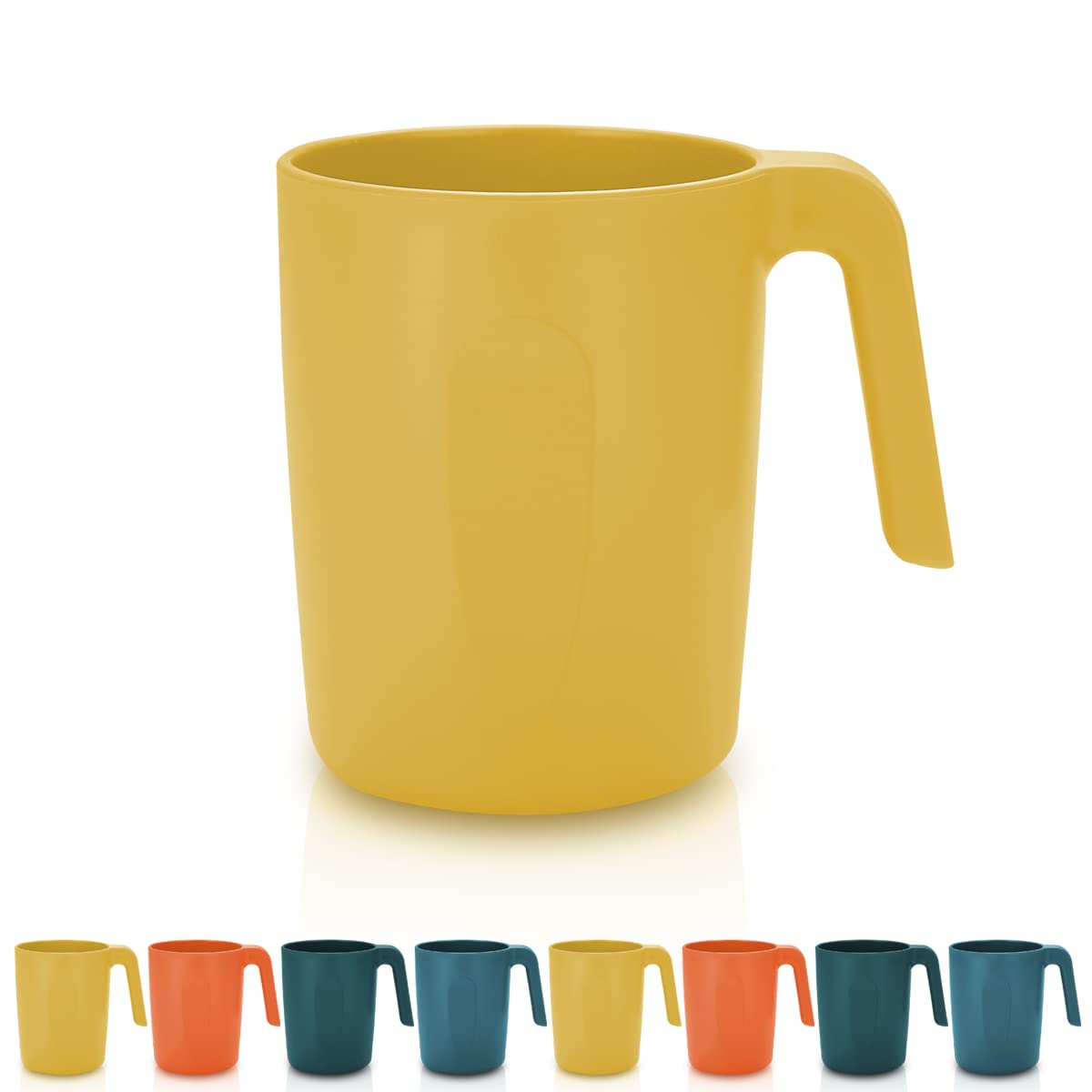 Kyraton Plastic Mug Set 8 Pieces, Unbreakable and Reusable Light Weight Travel Coffee Mugs Espresso Cups Easy to Carry and Clean Microwave Safe BPA Free Dishwasher Safe (Gold Yellow)