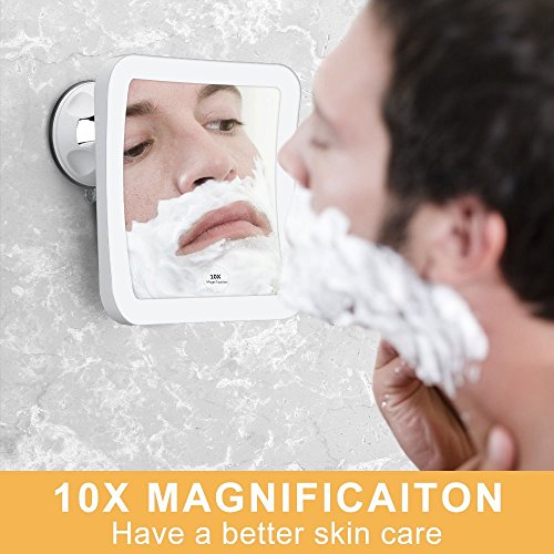 KEDSUM 10X Magnifying LED Lighted Makeup Mirror, 6.3" Wide Travel Mirror with Lights and Strong Suction Cup, 360 Rotation, Compact, Cordless, Battery Operated, Portable Illuminated Bathroom Mirror