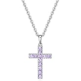 Birthstone Cross Necklace for Women,First Communion Gifts Easter Baptism Cross Jewelry Pendant Gifts