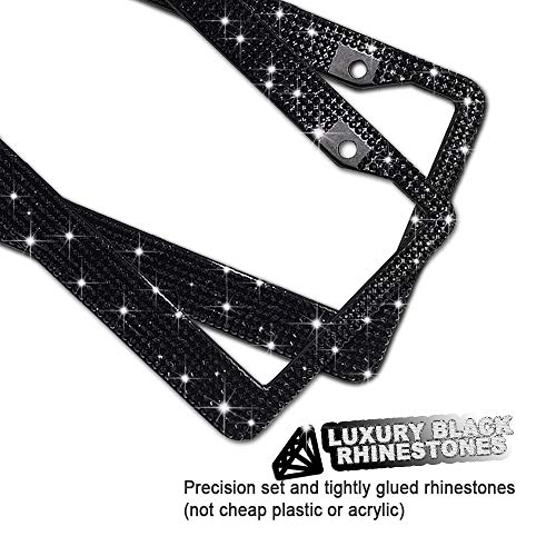 Lord Eagle License Plate Frame, 2 Pack Rhinestone License Plate Frames with GiftBox and 7 Shiny Crystal Rows,Over 1050 pcs 14 Facets SS16 Finest Handcrafted Luxury Black Rhinestone