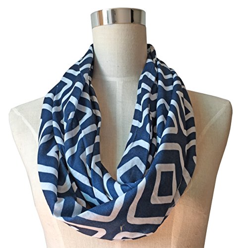 Womens Navy Blue Infinity Scarf, Geometric Pattern Scarf, Zipper Scarf, Fashion Scarf, Infinity Scarves