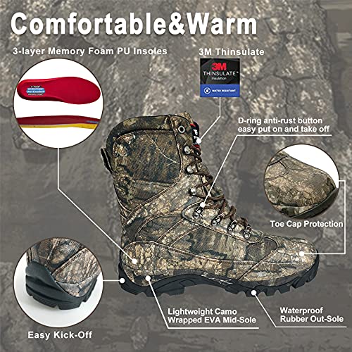 8 Fans Hunting Boots for Men,800g thinsulate Insulated Realtree Camo
