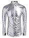 Coofandy Men's Metallic Shiny Nightclub Slim Fit Long Sleeve Button Down Party Shirts, Silver, Medium