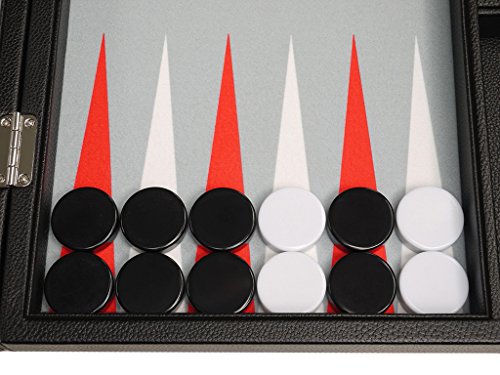 16-inch Premium Backgammon Set - Medium Size - Black Board, White and Scarlet Red Points