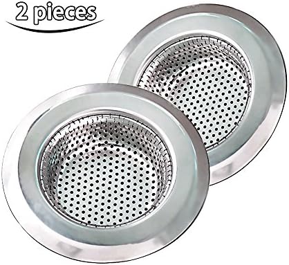 Kitchen Sink Strainer Steel basket Large Wide Rim 4.3" Diameter 2mm Holes Pack of 2