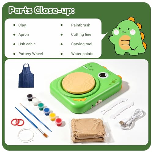 Trigowalt Torno de Cerámica para Niños, Kit Completo de Pintura y Cerámica, Juego de Manualidades y Arte para Niños y Niñas, Niños de 6 a 14 Años