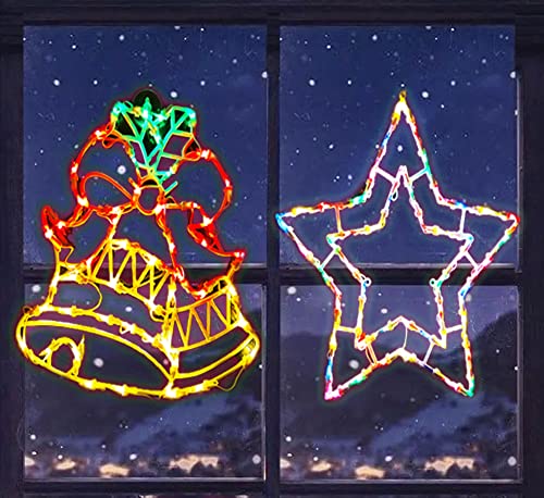 AOGU Christmas Window Silhouette Lighted 16 Inch Xmas Decoration for Window Home Room Party Shop Indoor window light Pack of 2 (Star and Bells)