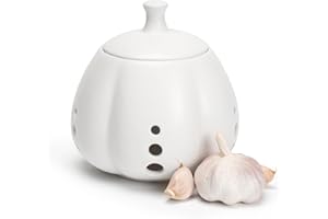 UHEY HOME Garlic Keeper for Counter, Ceramic Storage Pod with Lid Large Garlic Saver for Kitchen to Keep Your Cloves Fresh Lo